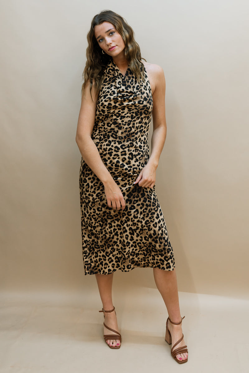 Taryn Leopard Halter Midi Dress