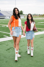 Orange white cropped sweater vest preppy
