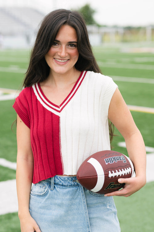 Crimson red cropped sweater vest preppy