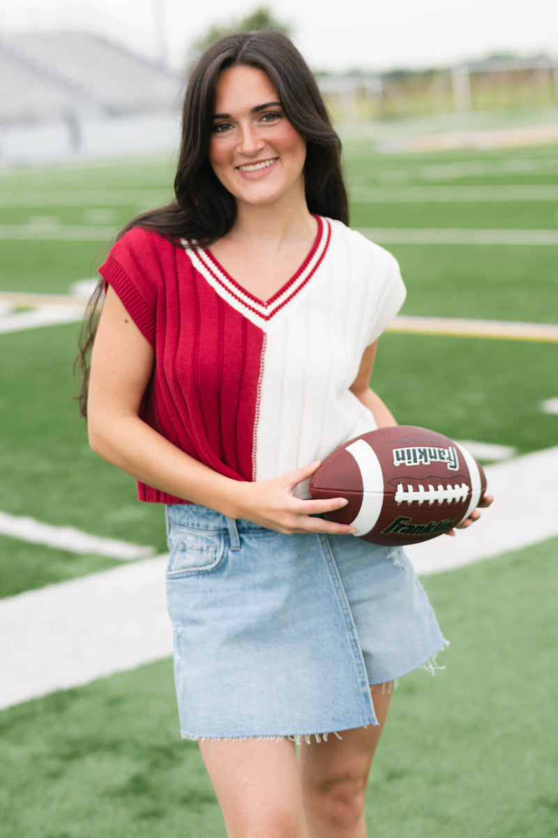 Arkansas red color block sweater top
