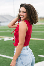 Nebraska red denim vest Y2K bow ties