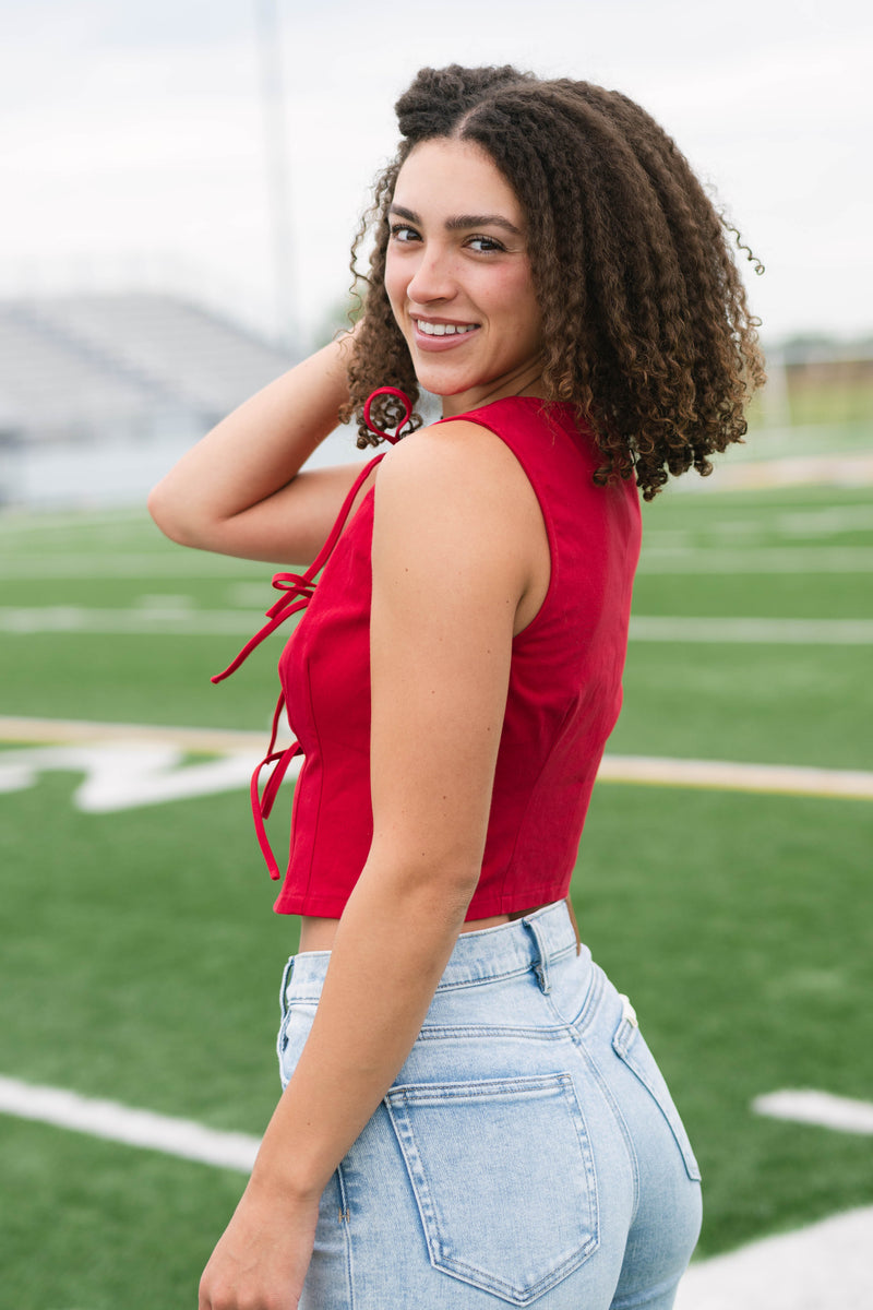 Nebraska red denim vest Y2K bow ties
