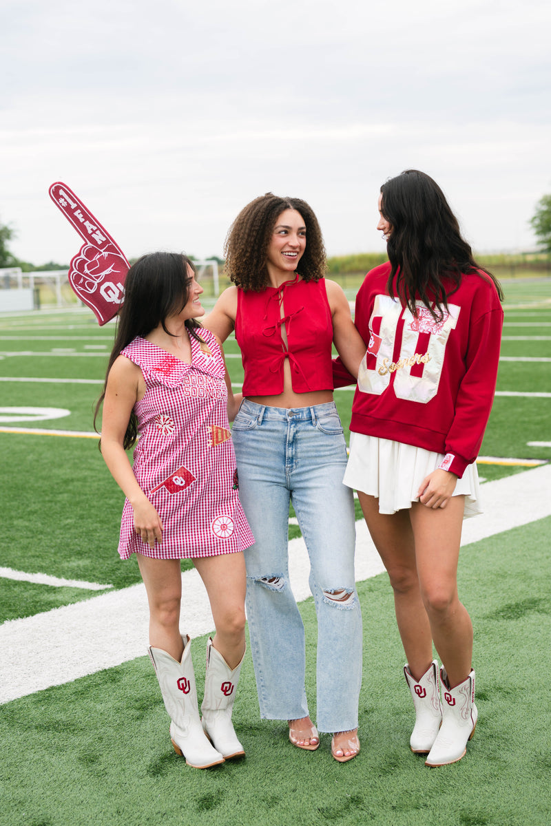 Oklahoma red game day vest tie front