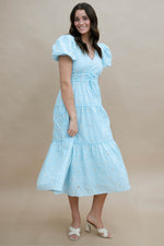 Spring eyelet tiered midi dress