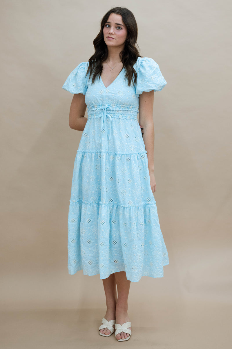 Light blue prairie-inspired midi dress