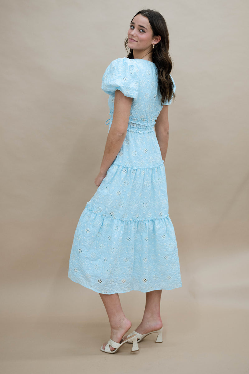 Romantic puff sleeve cotton midi dress