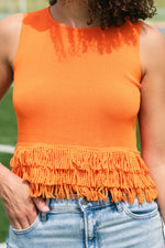 Clemson orange fitted top fringe detail