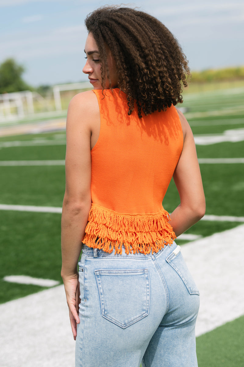 Tennessee orange game day top fringe hem