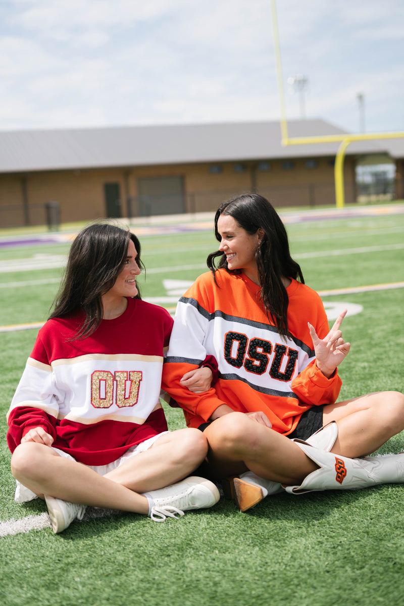 Tailgate outfit Oklahoma jeweled lettering