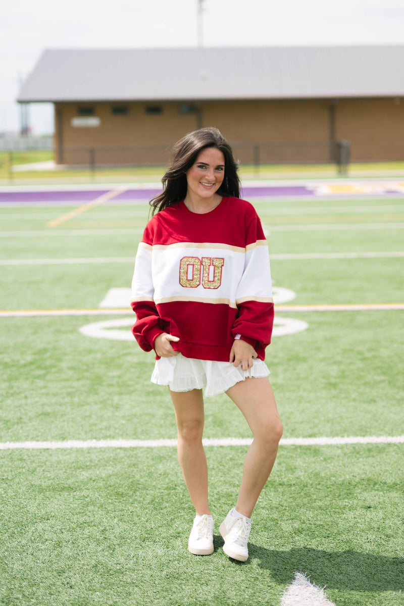 Oklahoma University game day sweatshirt sparkle