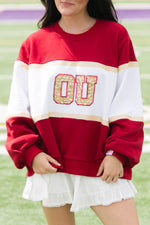 College football sweatshirt OU jewel lettering