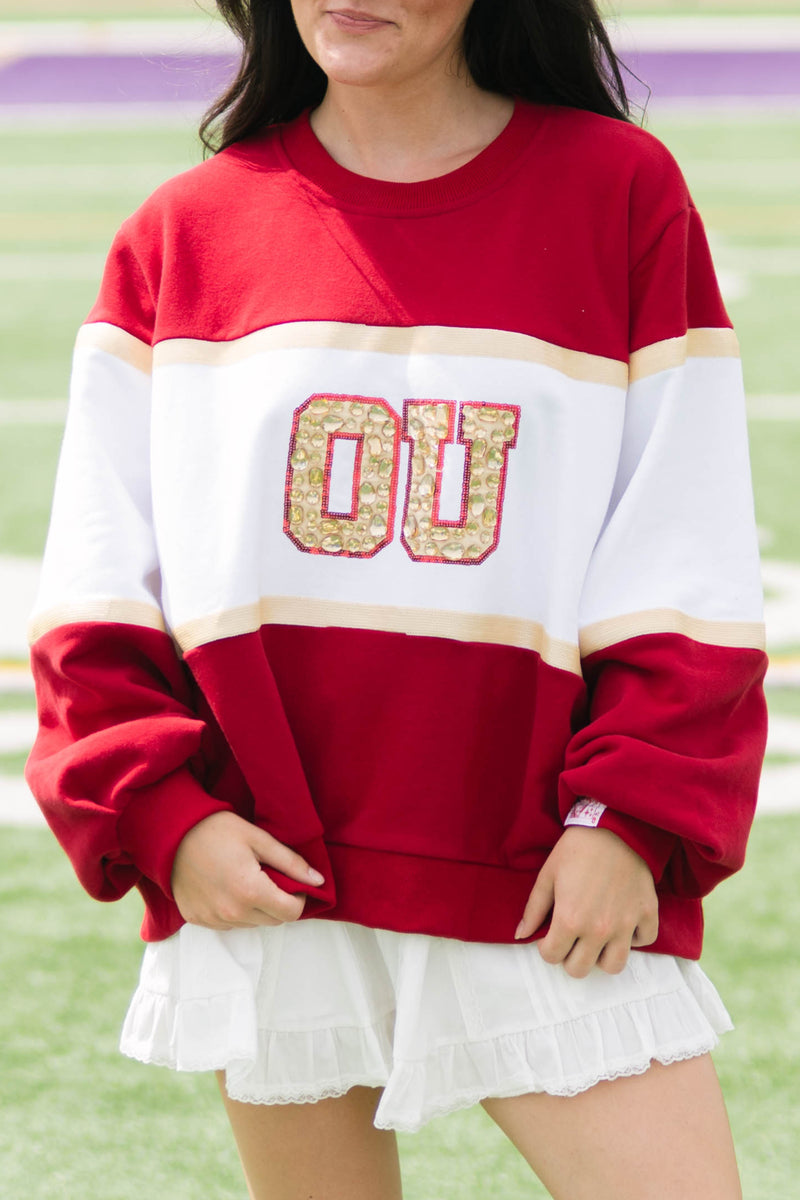 College football sweatshirt OU jewel lettering