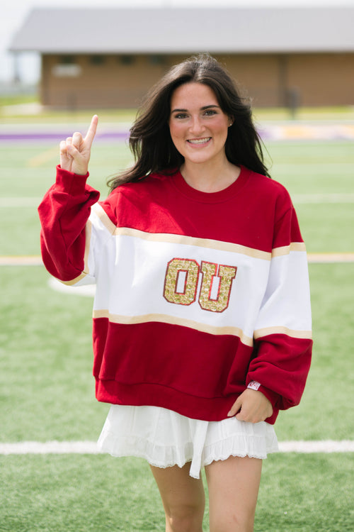 OU color block sweatshirt jeweled letters