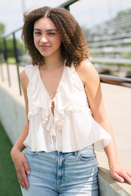 Boho cream ruffle top flowy fabric