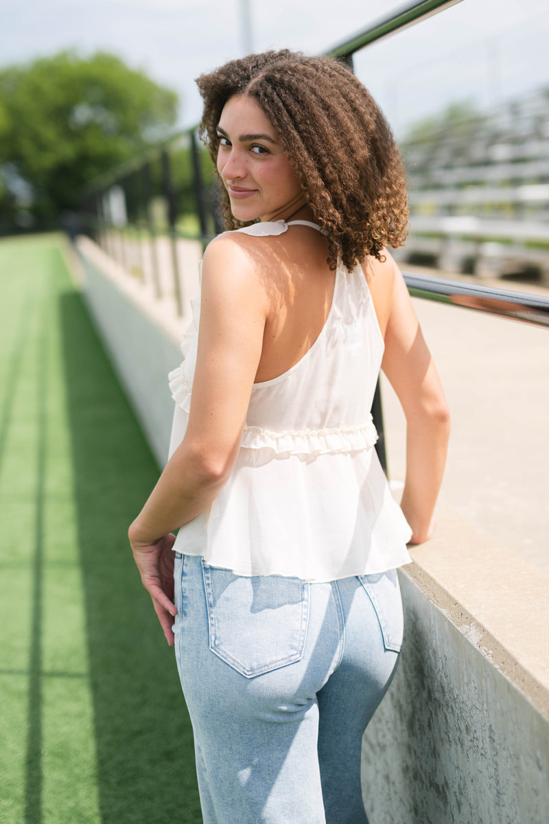 Cream prairie blouse ruffle trim