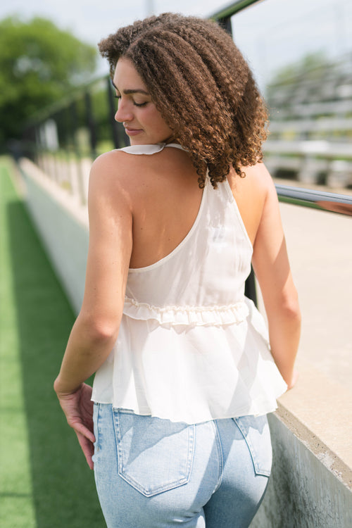 Cottage core white ruffle top sleeveless