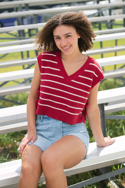Crimson red striped sweater vest preppy