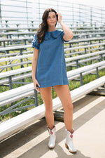 Puff sleeve dress romantic chambray fabric