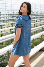 Retro collar dress light blue chambray