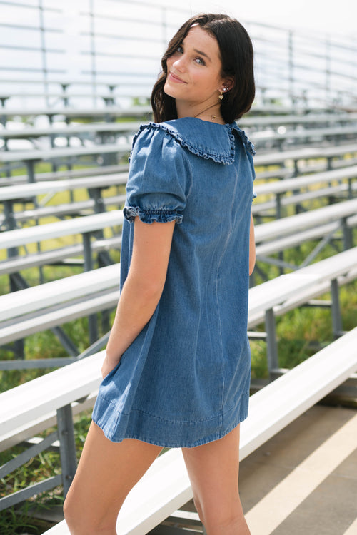 Retro collar dress light blue chambray