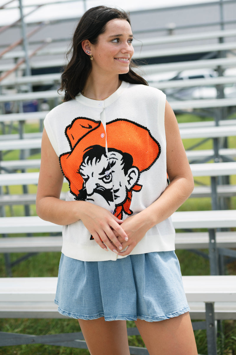 Preppy game day vest crew neck sleeveless