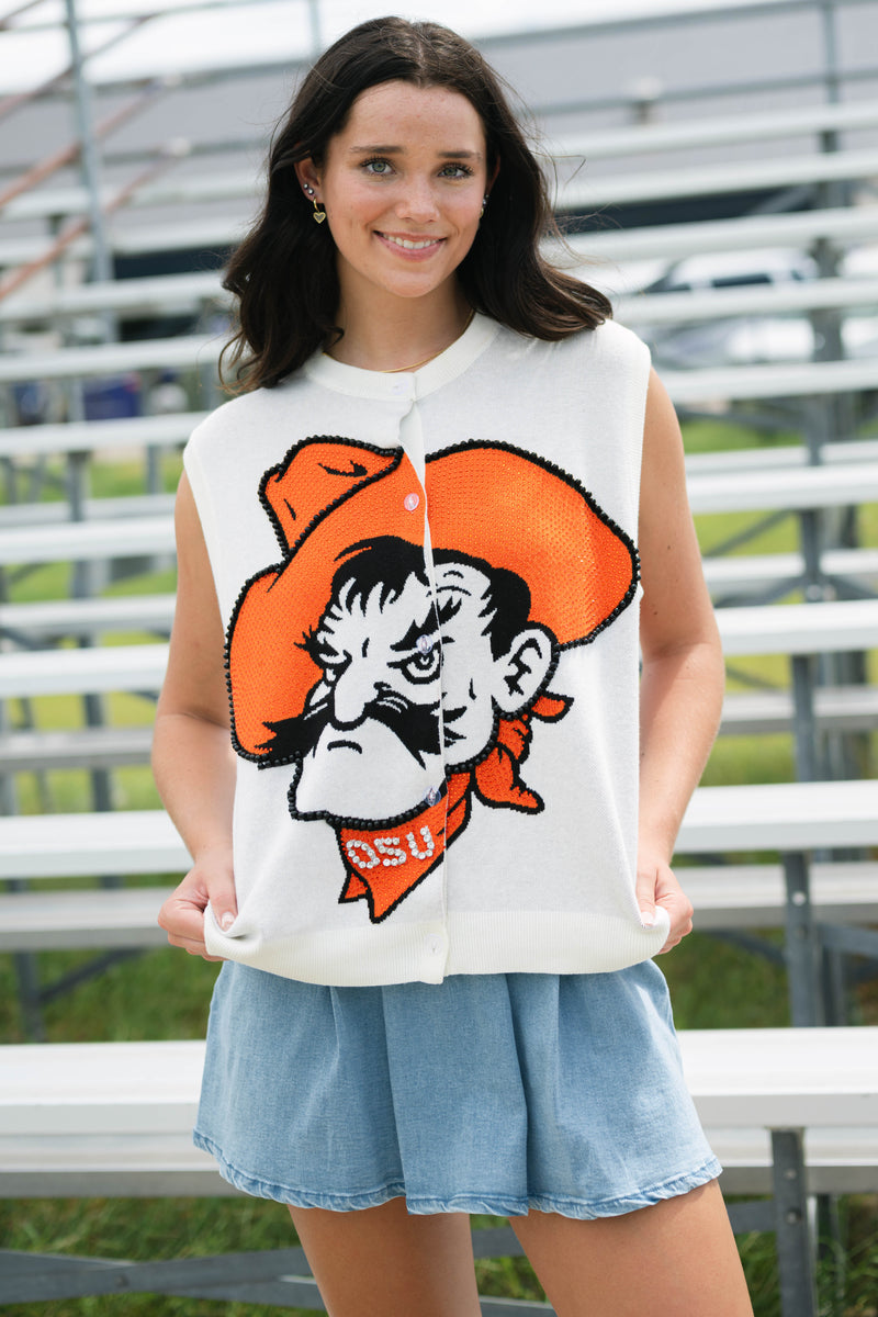 OSU Pistol Pete mascot vest oversized knit