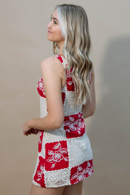 Boho floral embroidered crochet dress spring