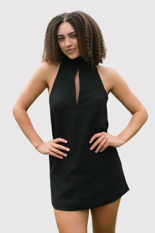 Black turtleneck mini dress keyhole cutout
