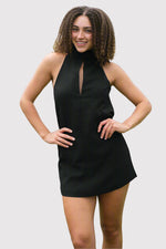 Black party dress keyhole front design
