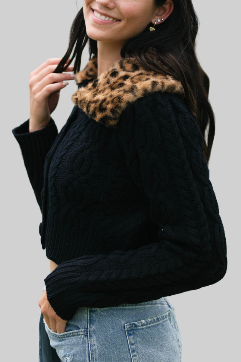 Statement collar cardigan leopard print