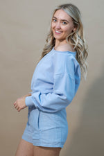 Sky blue wide neck sweatshirt spring essential