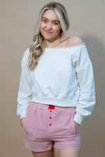 Heather gray off shoulder sweatshirt 80s inspired