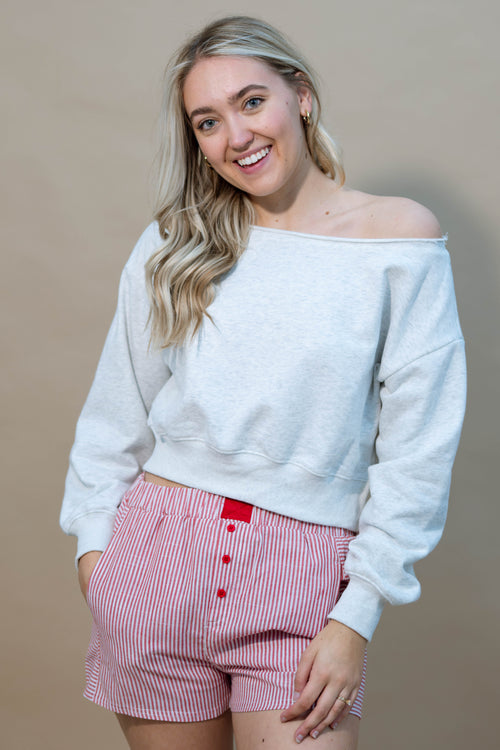 Casual gray off shoulder top spring essential