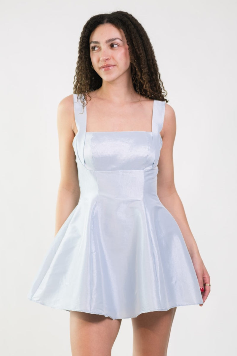 knee length dresses for ladies Paiva Slip Dress in Satin Sky Blue