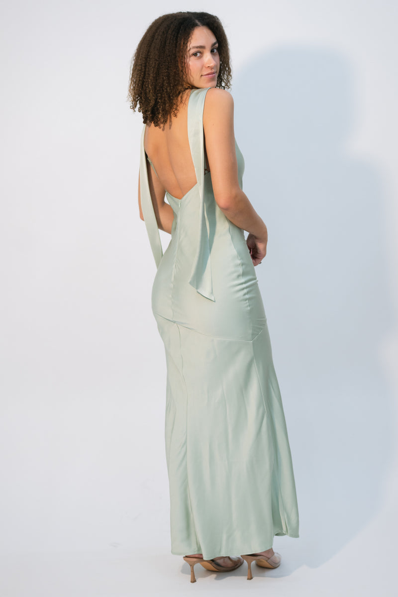 satin maxi with tie back