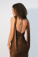 satin maxi dress with open back