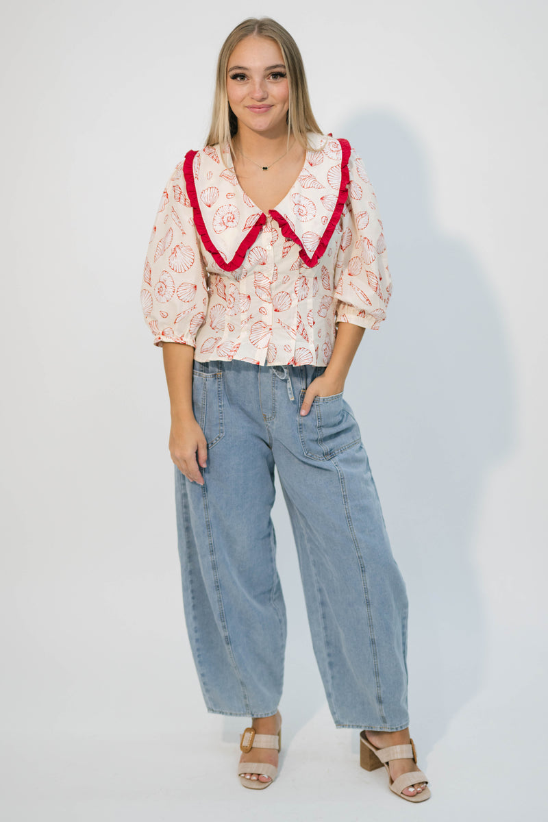 Nautical print vintage blouse