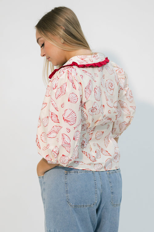 Vintage collar blouse shell print