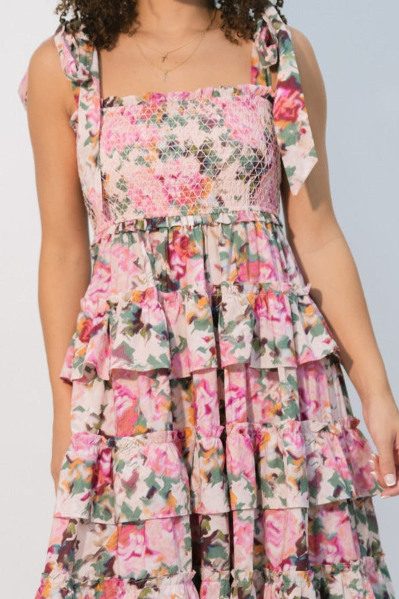 feminine tiered midi dress