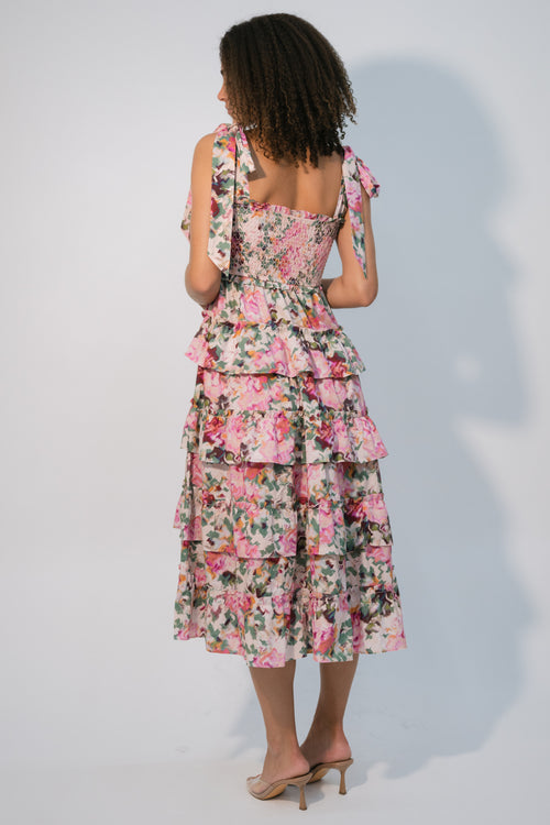 wedding guest pink floral dress