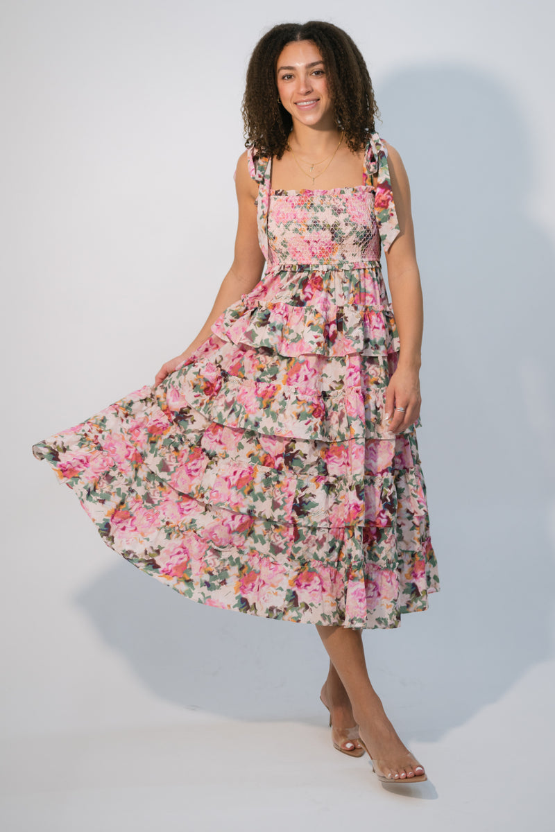cottagecore floral ruffle dress