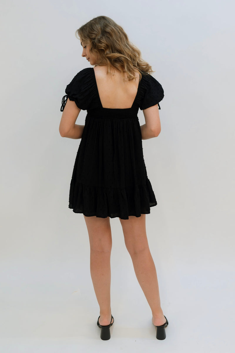 feminine Swiss dot black dress