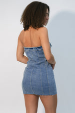concert outfit denim strapless mini