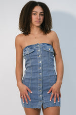 strapless denim mini dress
