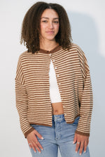 Brown striped cardigan cropped