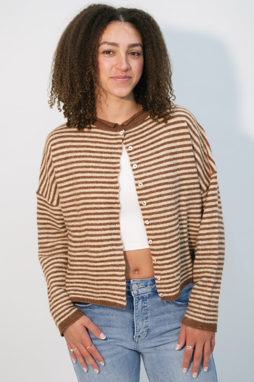 Brown striped cardigan cropped