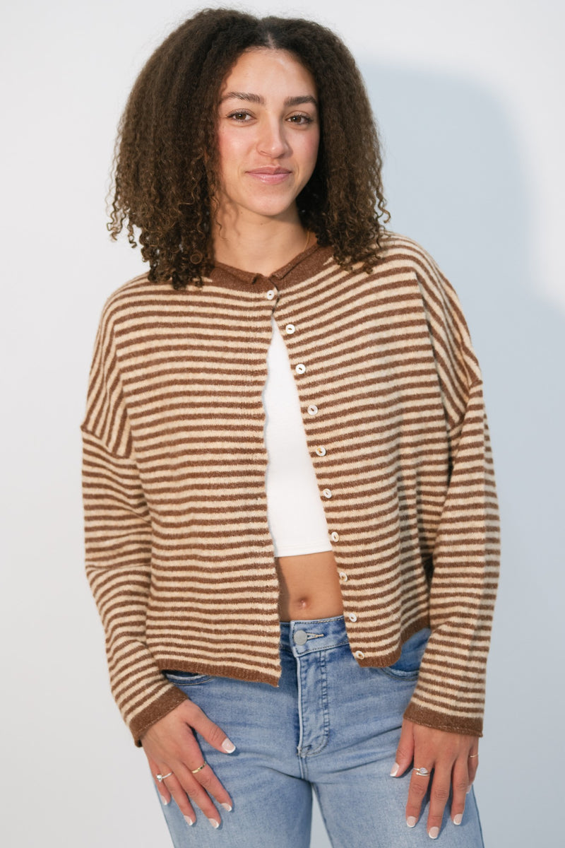 Brown striped cardigan cropped