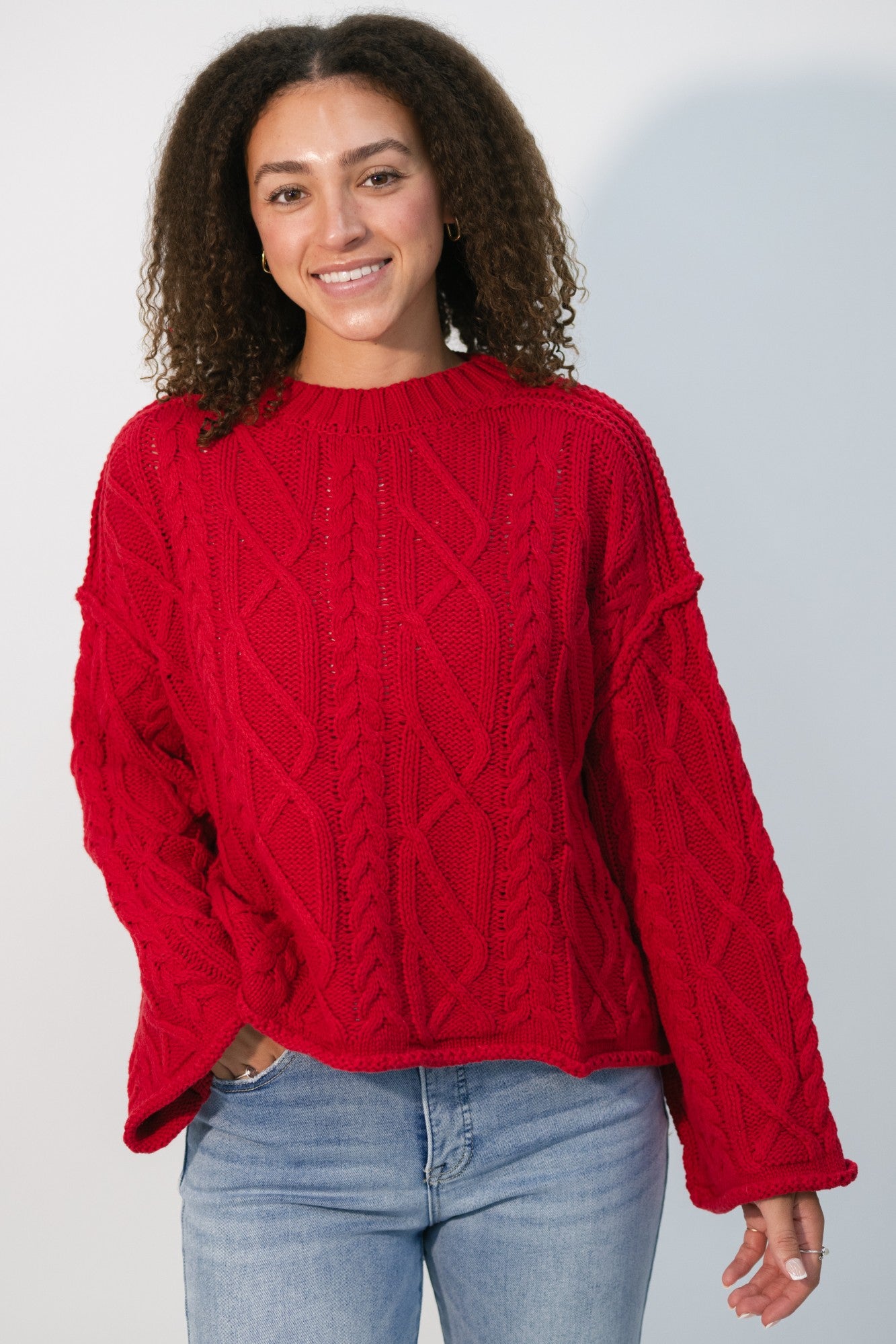 Novi Oversized Cable Knit Sweater Red LOVE OKIE