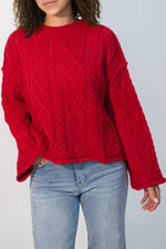 red chunky knit sweater outfit inspo