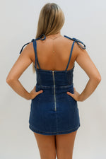 trendy denim romper with tie straps